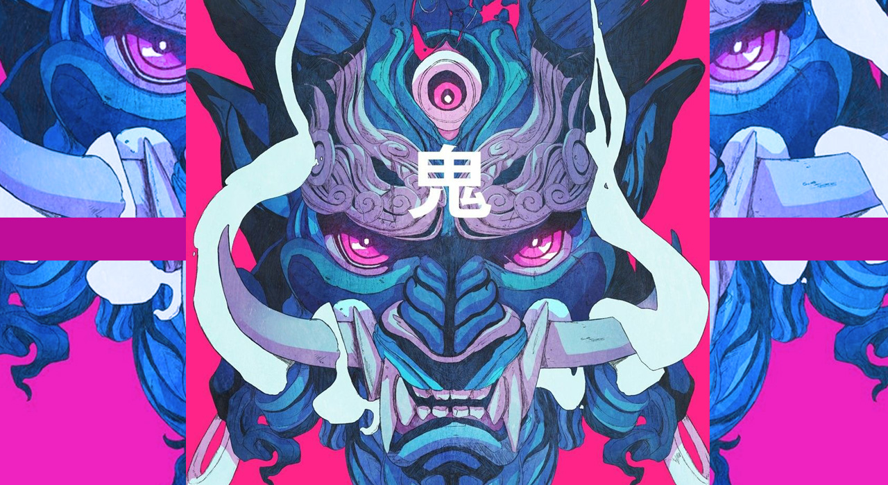 Máscara de demônio oni da mitologia japonesa