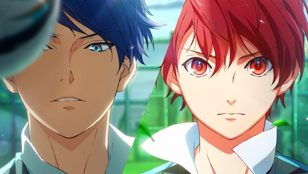 Personagens do anime. À esquerda está Seiichirō Sakaki: alto, feições sérias, cabelo e olhos azuis. A direita está Haru Yamato: olhos e cabelos vermelhos, expressão determinada.