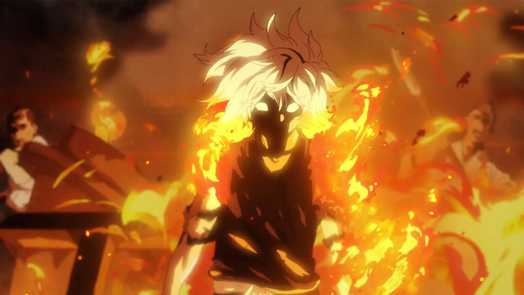 Gabimaru, personagem de Hell's Paradise em chamas.