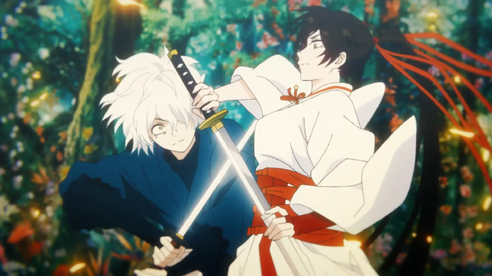 Gabimaru e Sagiri lutando com espadas. Anime Hell's Paradise.