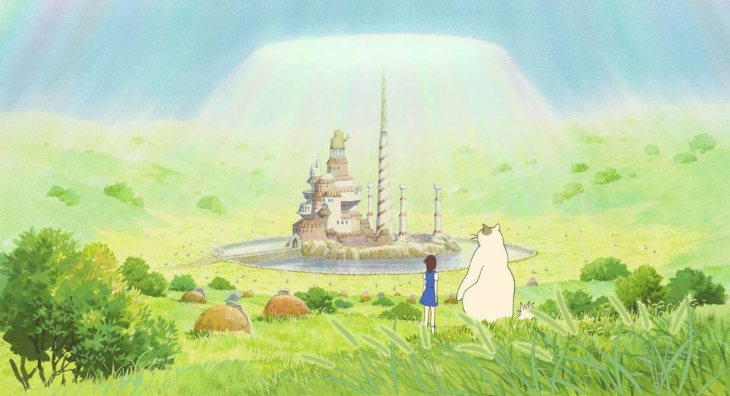 Cenário encantador do filme o Reino dos Gatos, produzido pelo Studio Ghibli.
