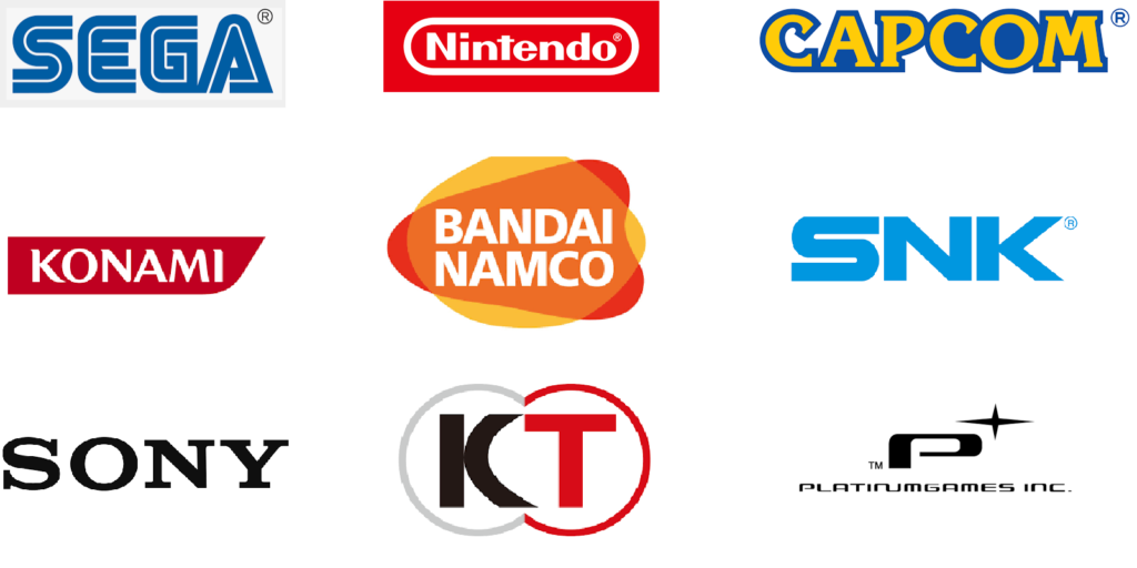 Logos de algumas empresas desenvolvedoras de jogos de videogames do Japão