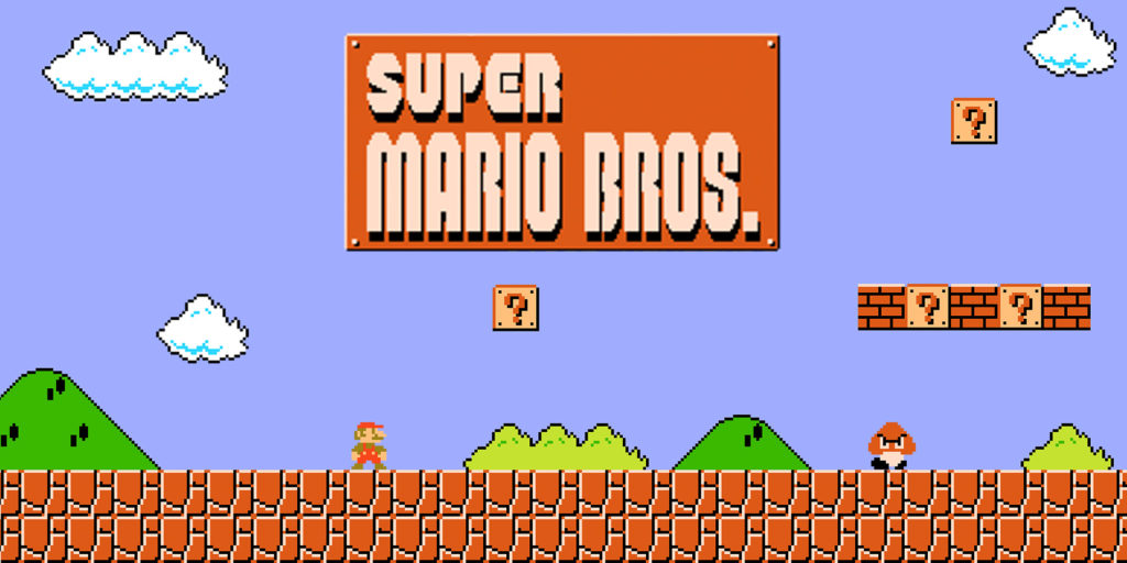 Tela inicial do jogo Super Mario Bros. (1985), da Nintendo